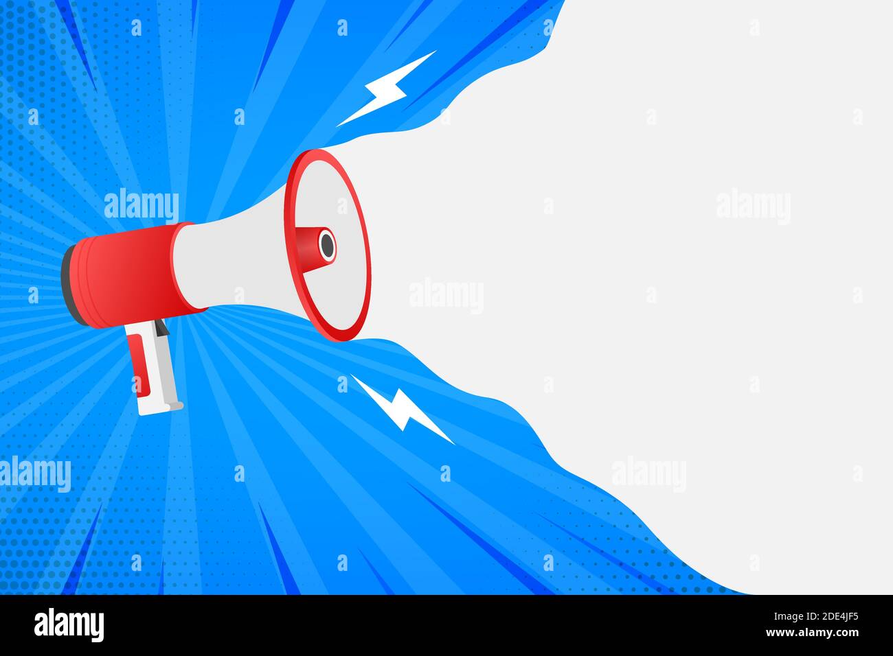 Human hand holding megaphone. Social media marketing concept. Vector