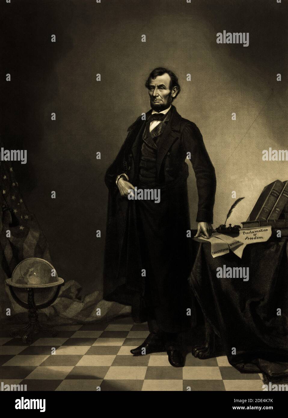 The head of Abraham Lincoln is superimposed on the figure and ...