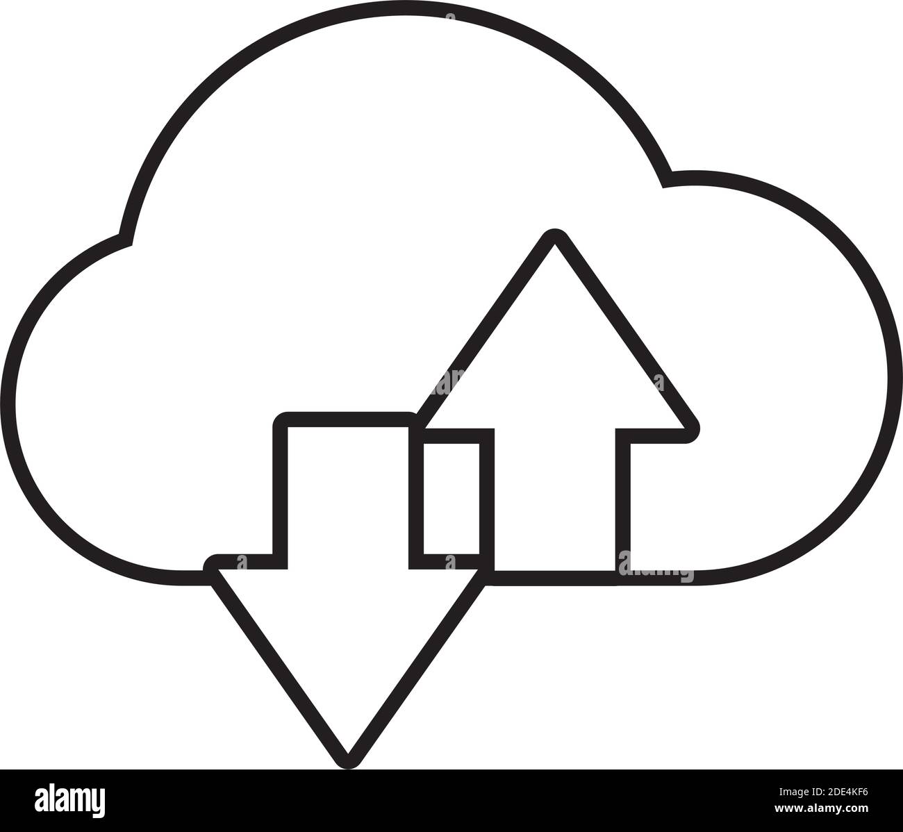 cloud storage with up and down arrows over white background, line style ...