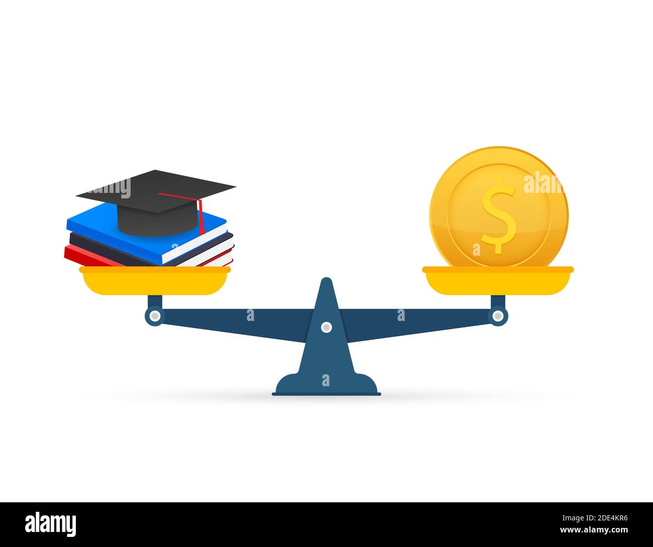 Concept of investment in education with coins books and scales. Vector stock illustration. Stock Vector