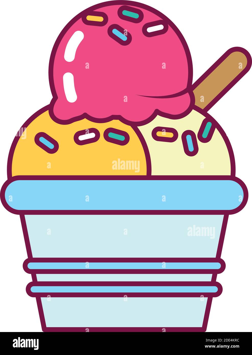 sweet ice cream cup icon over white background, line and fill style ...