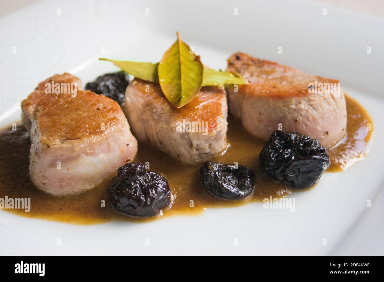 Pork Fillet Steak with Prunes and Cognac sauce Stock Photo Alamy