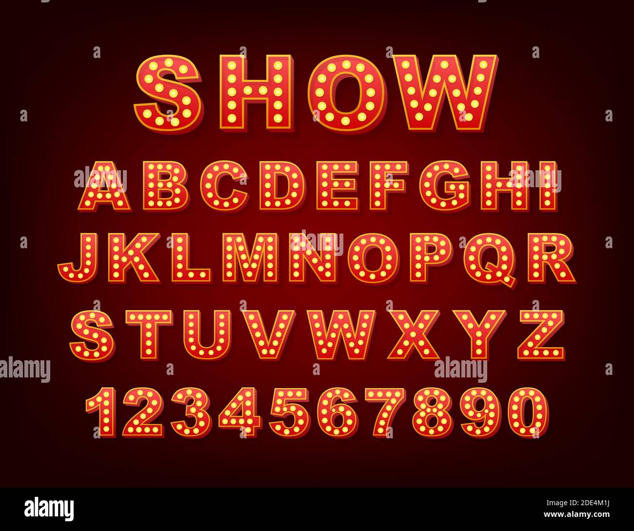 Retro light text, great design for any purposes. Vector retro light bulb alphabet. Vector stock illustration. Stock Vector