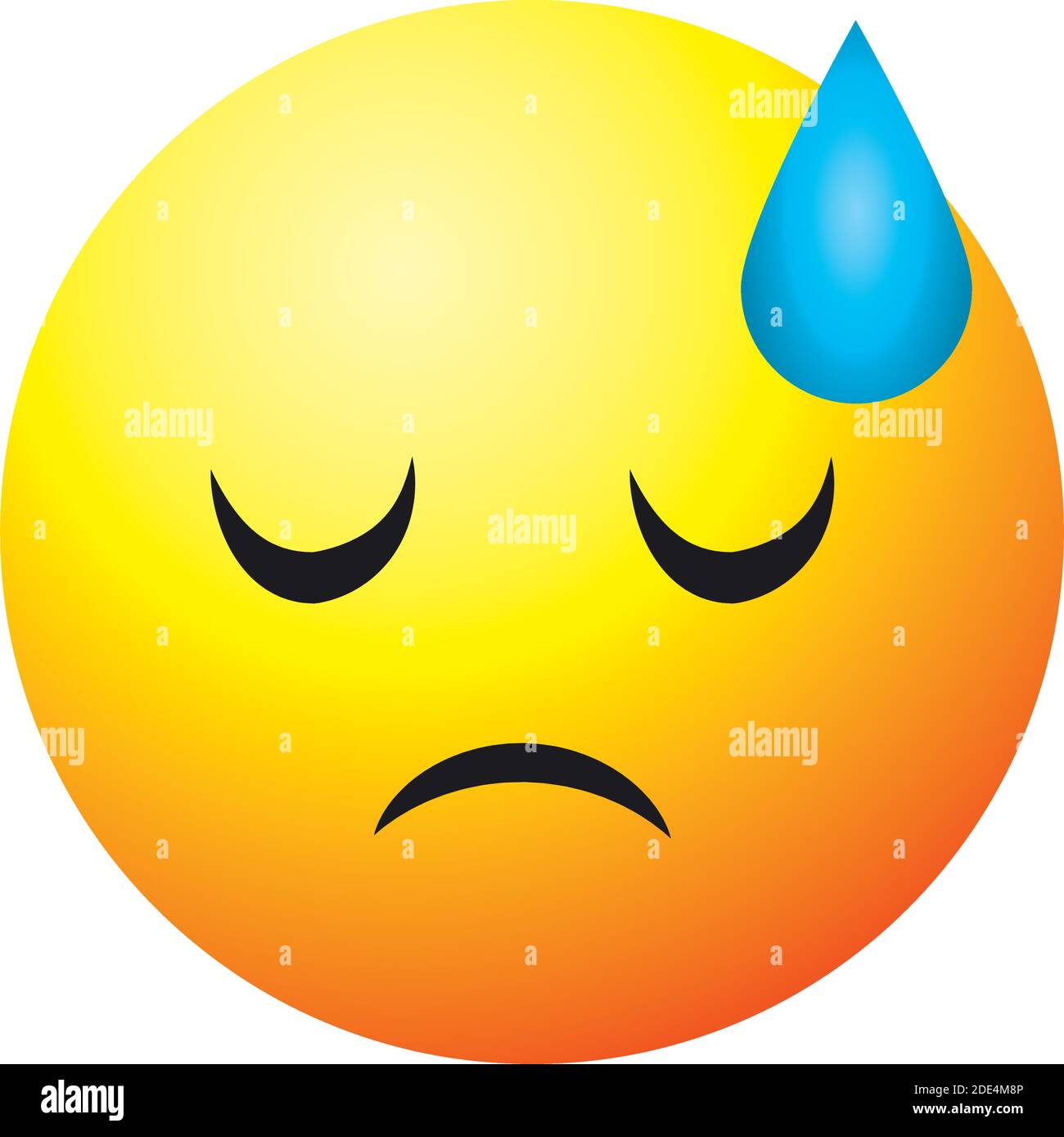 downcast emoji face with sweat drop over white background, colorful
