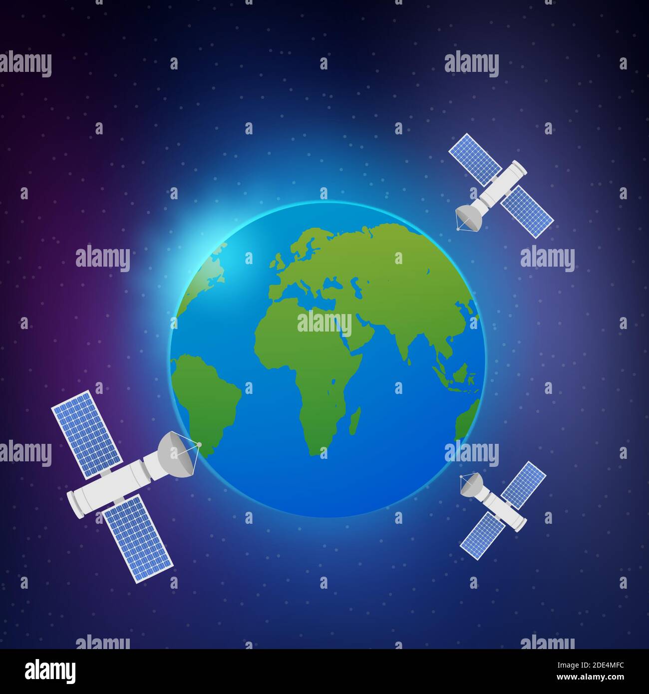 Artificial satellites orbiting the planet Earth. Artificial satellites orbiting the planet Earth, GPS. Vector stock illustration. Stock Vector