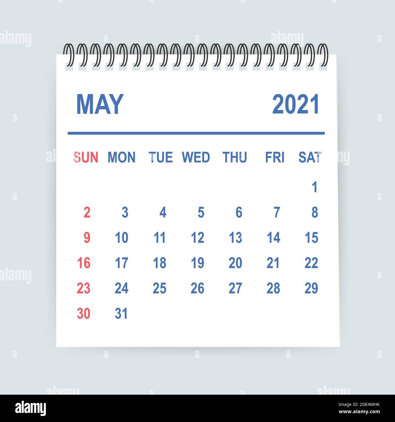 May 2021 Calendar Leaf. Calendar 2021 in flat style. Vector illustration. Stock Vector