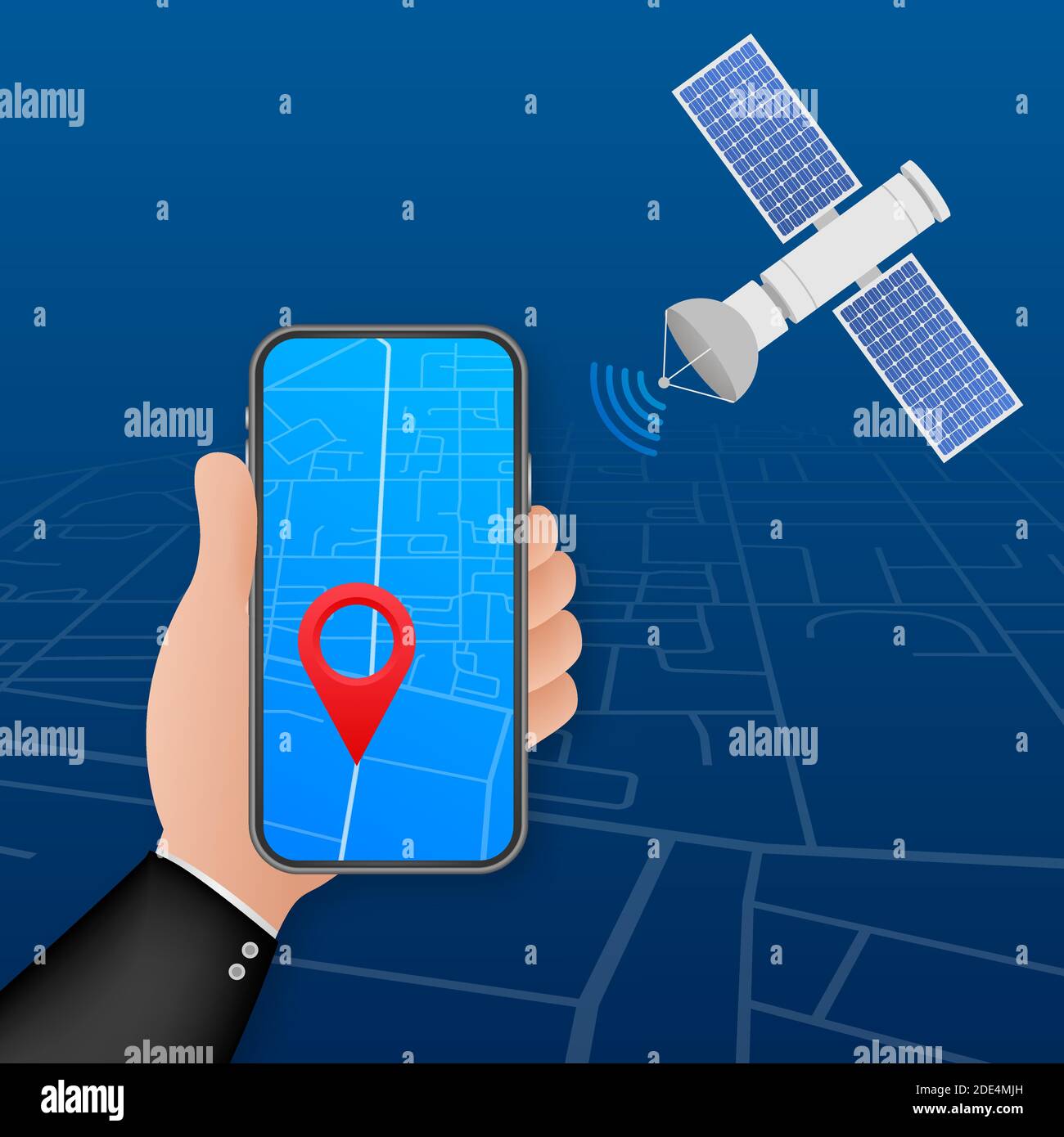 The satellite. Artificial satellites orbiting the planet Earth, GPS. Vector stock illustration. Stock Vector