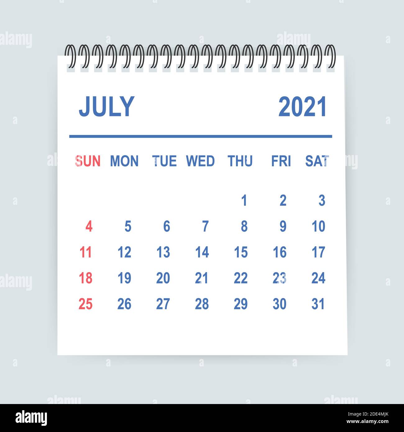 July 2021 Calendar Leaf. Calendar 2021 in flat style. Vector