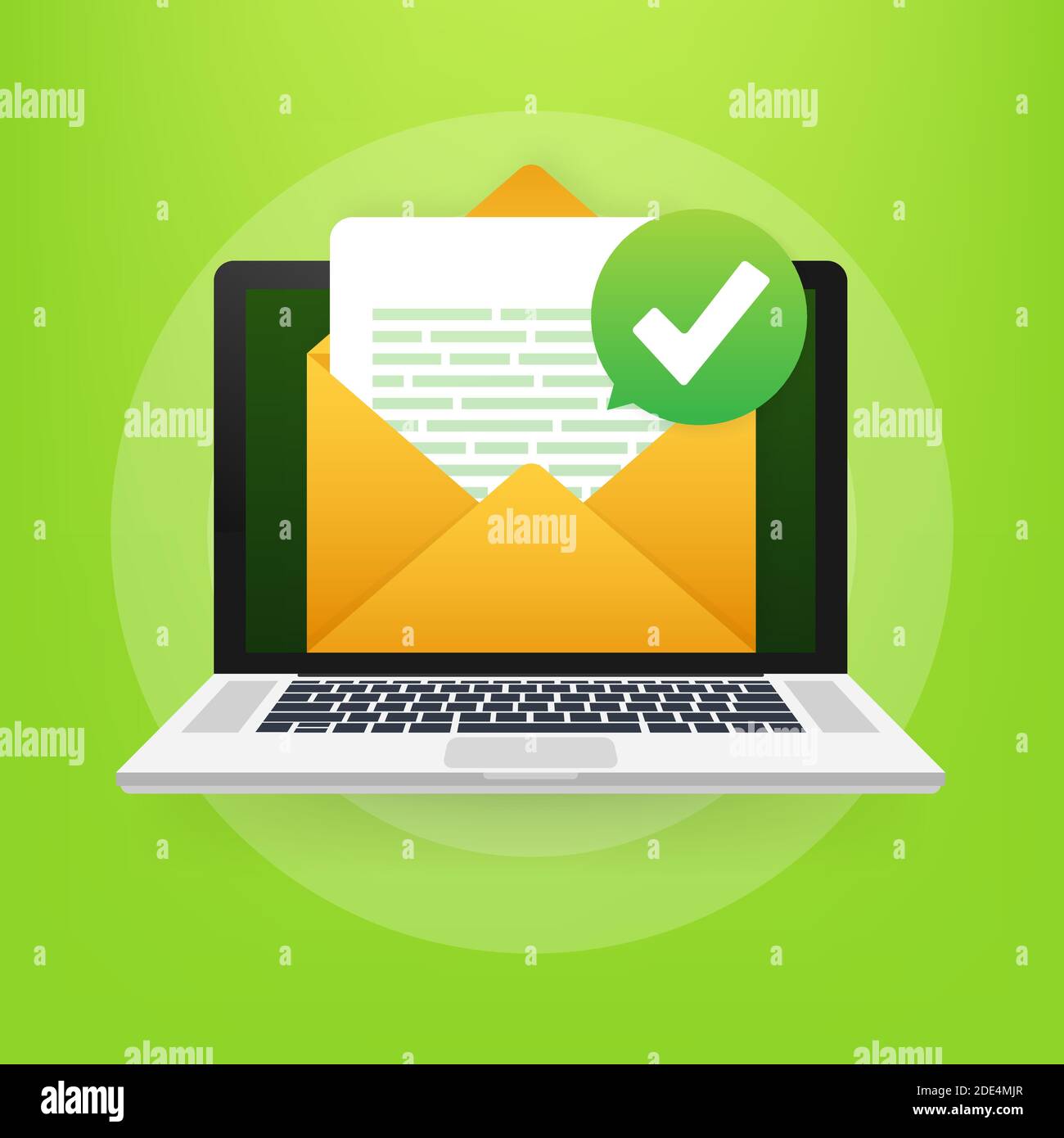 Opened envelope and document with green check mark. Verification email