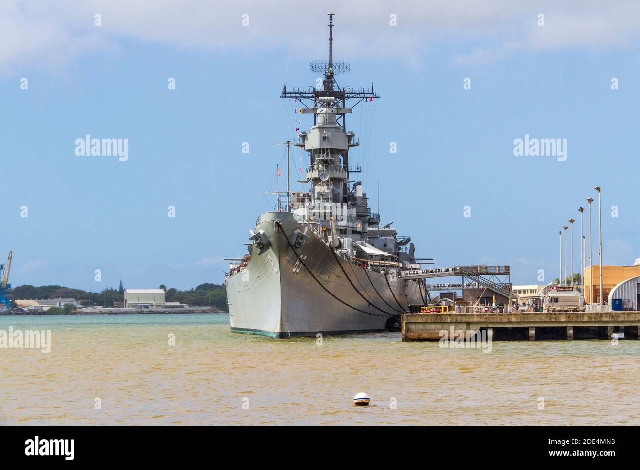 USS Missouri (BB-63) ('Mighty Mo' or 'Big Mo') is a United States Navy Iowa-class battleship located at Pearl Harbor National Memorial, Hawaii. Stock Photo