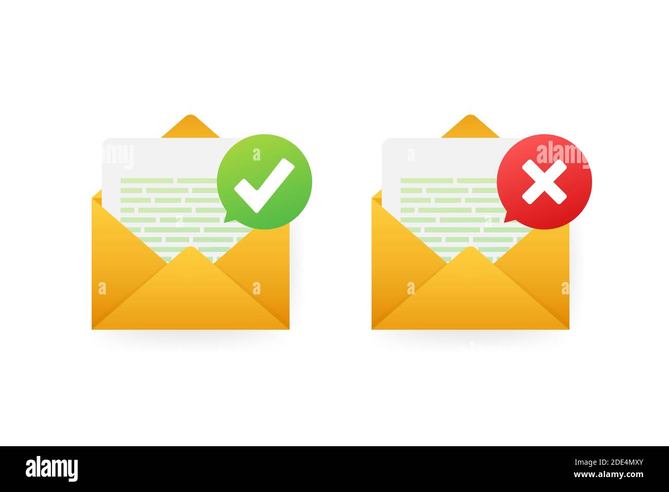 Two envelope with approved and rejected letters. Vector illustration. Stock Vector
