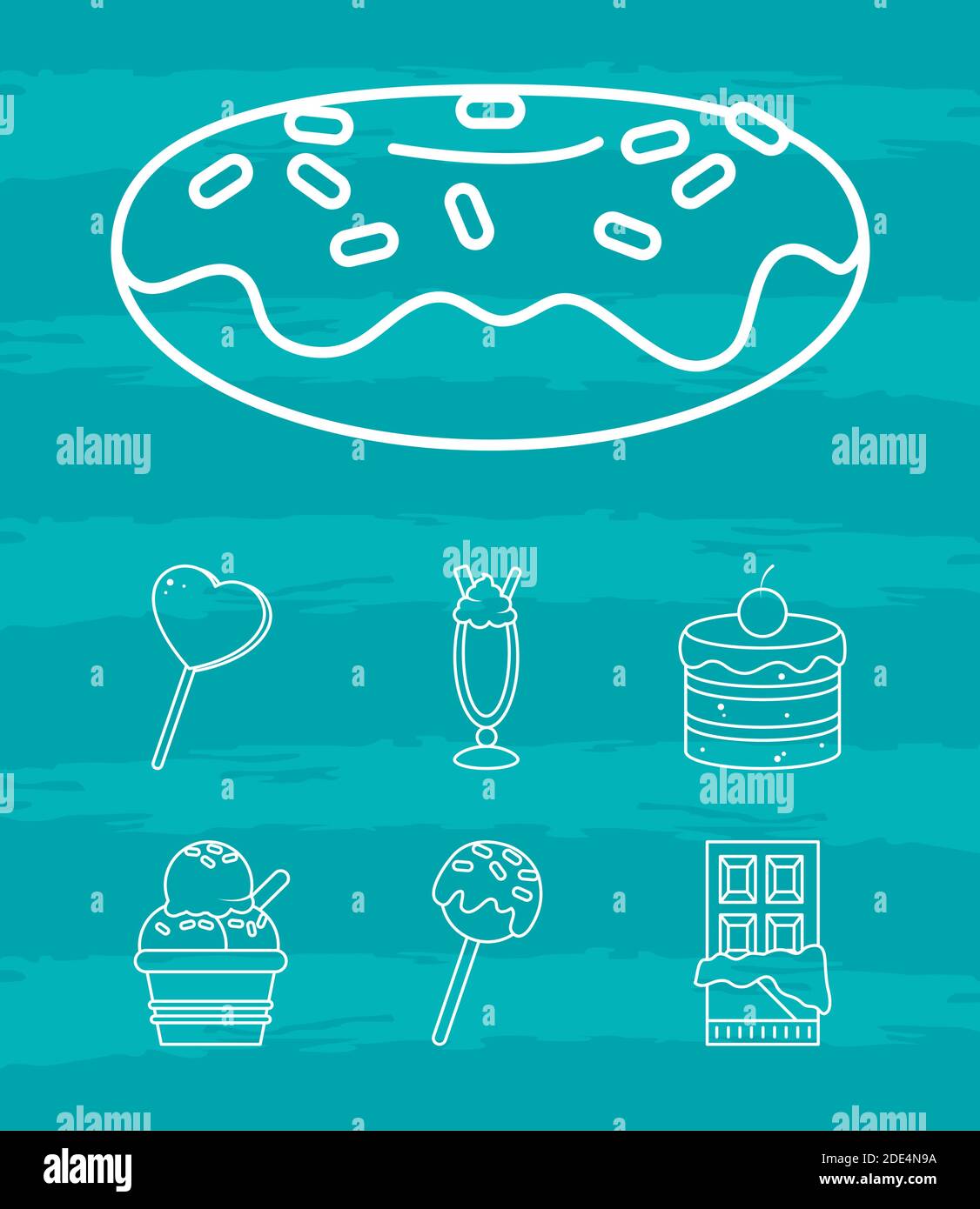 sweet donut and candies icon set over turquoise background, line style ...