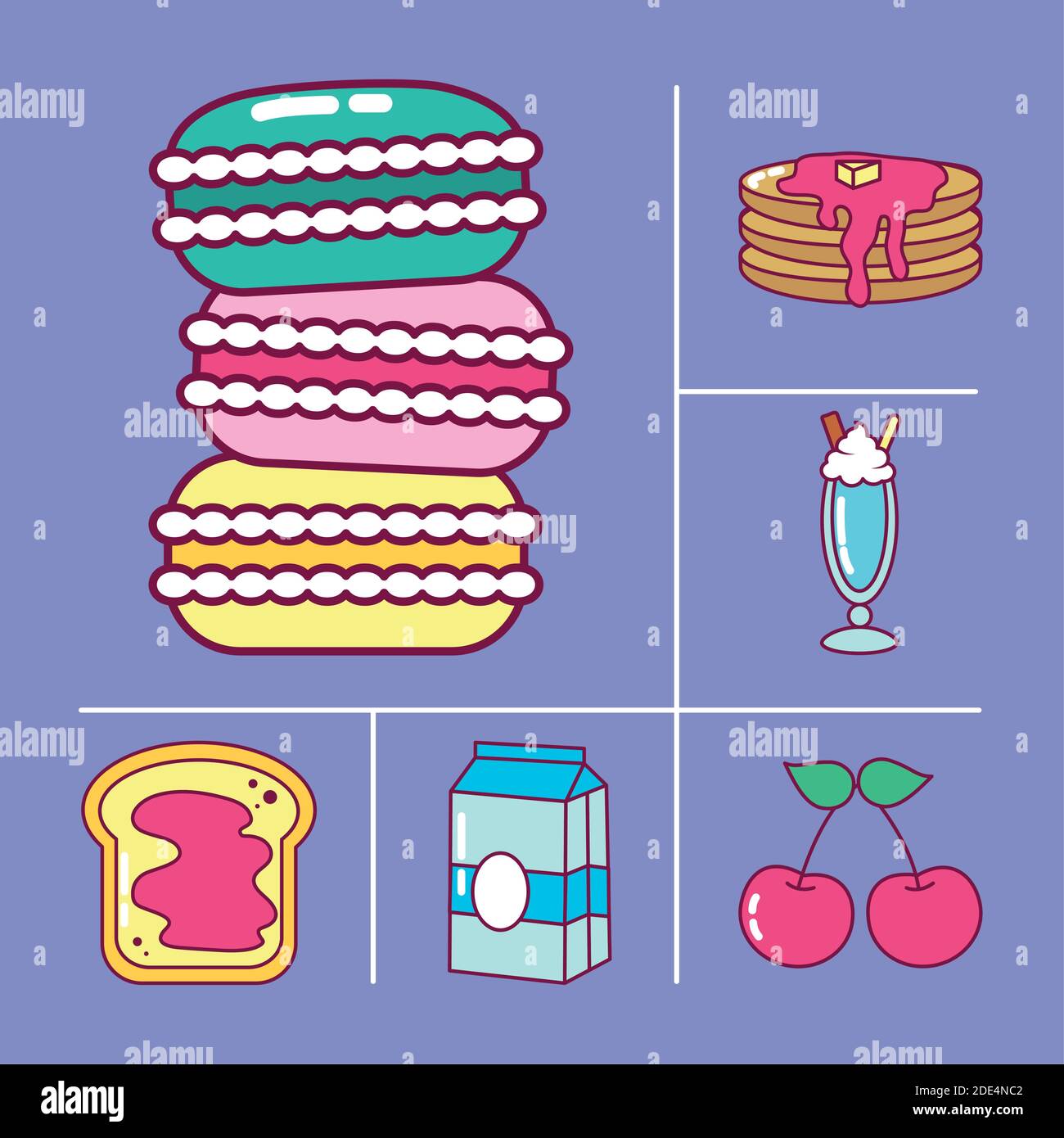 macarons and candies icon set over white background, line and fill ...