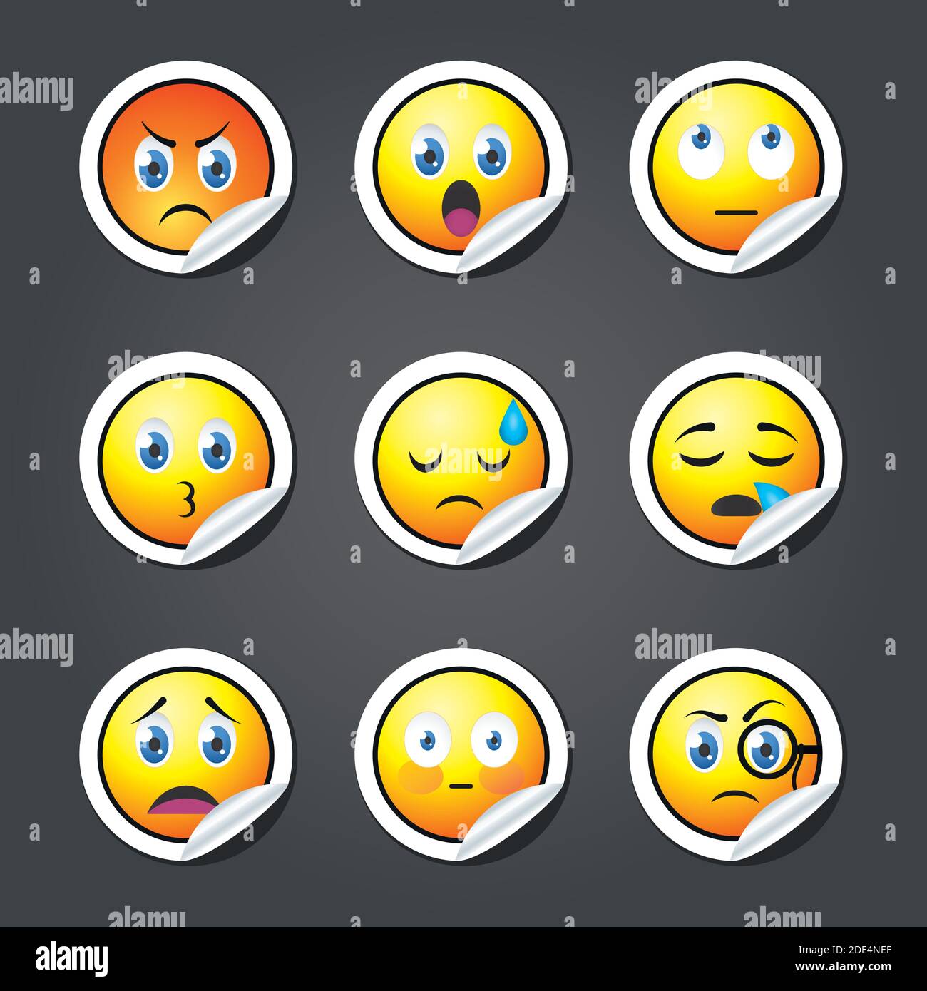emojis stickers icon set over gray background, colorful design, vector