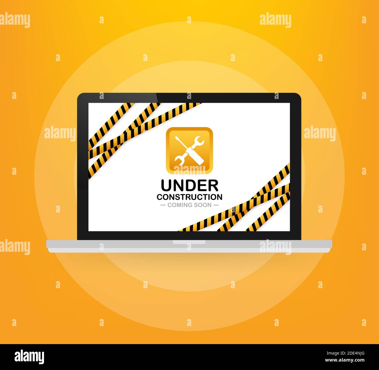 Website Under construction sign on laptop. Vector illustration for website. Stock Vector