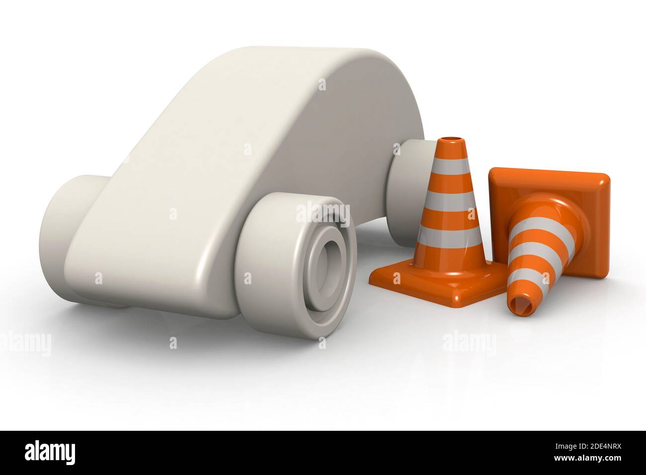 Traffic cones and car model isolated, 3d rendering Stock Photo Alamy