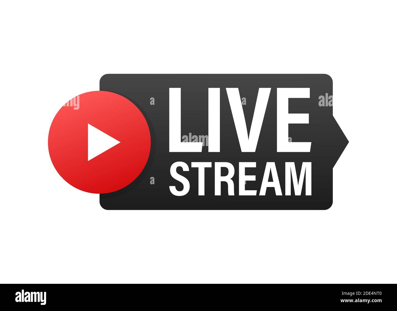 Live stream flat logo - red vector design element with play button. Vector illustration Stock Vector