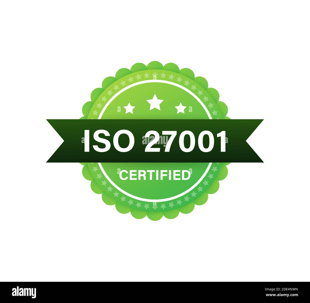 ISO 27001 Certified badge, icon. Certification stamp. Flat design. Vector illustration. Stock Vector