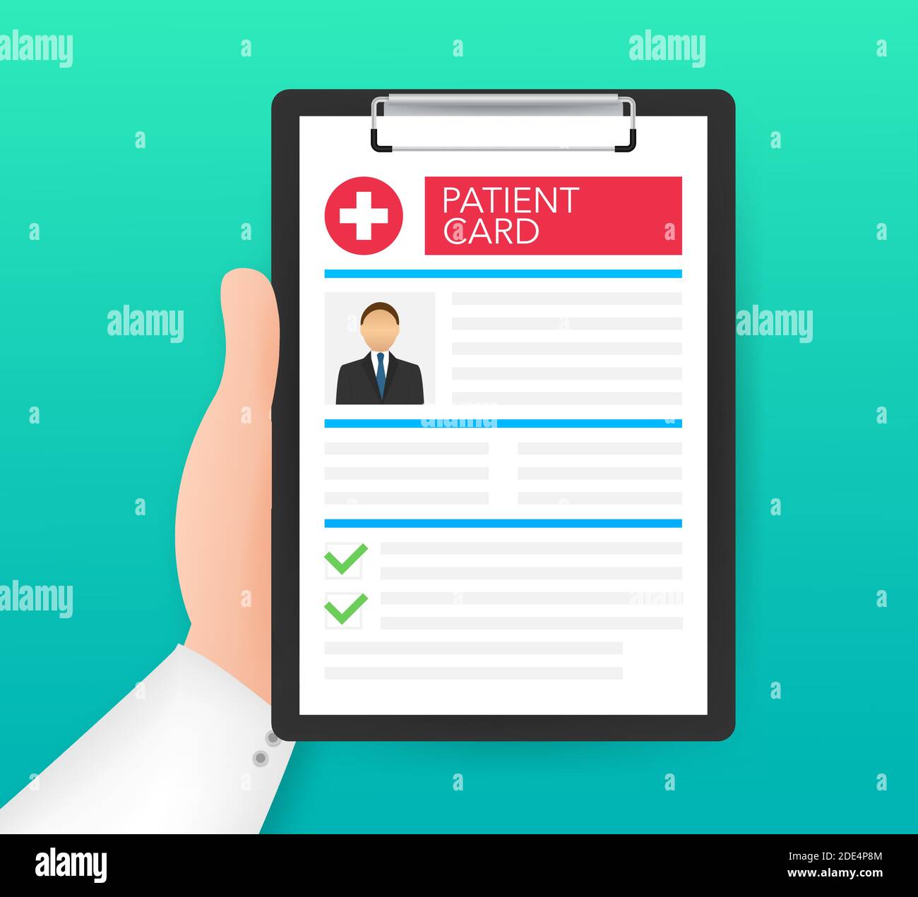 Clipboard in doctors hand. Make notes in patient card. medical report