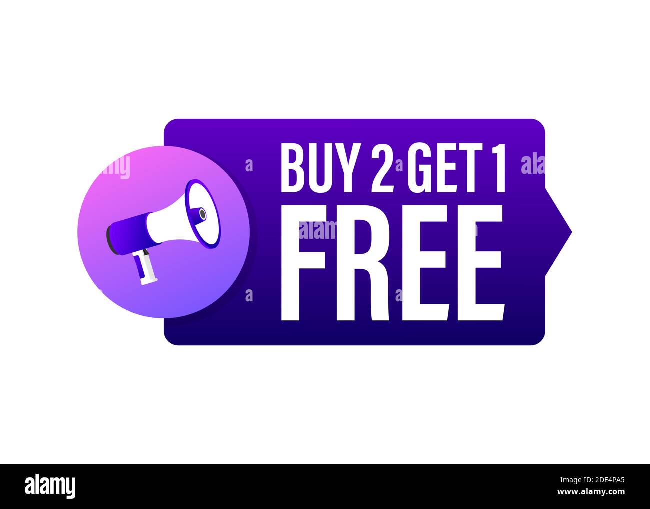 Buy 2 Get 1 Free, sale tag, banner design template. Vector stock illustration. Stock Vector