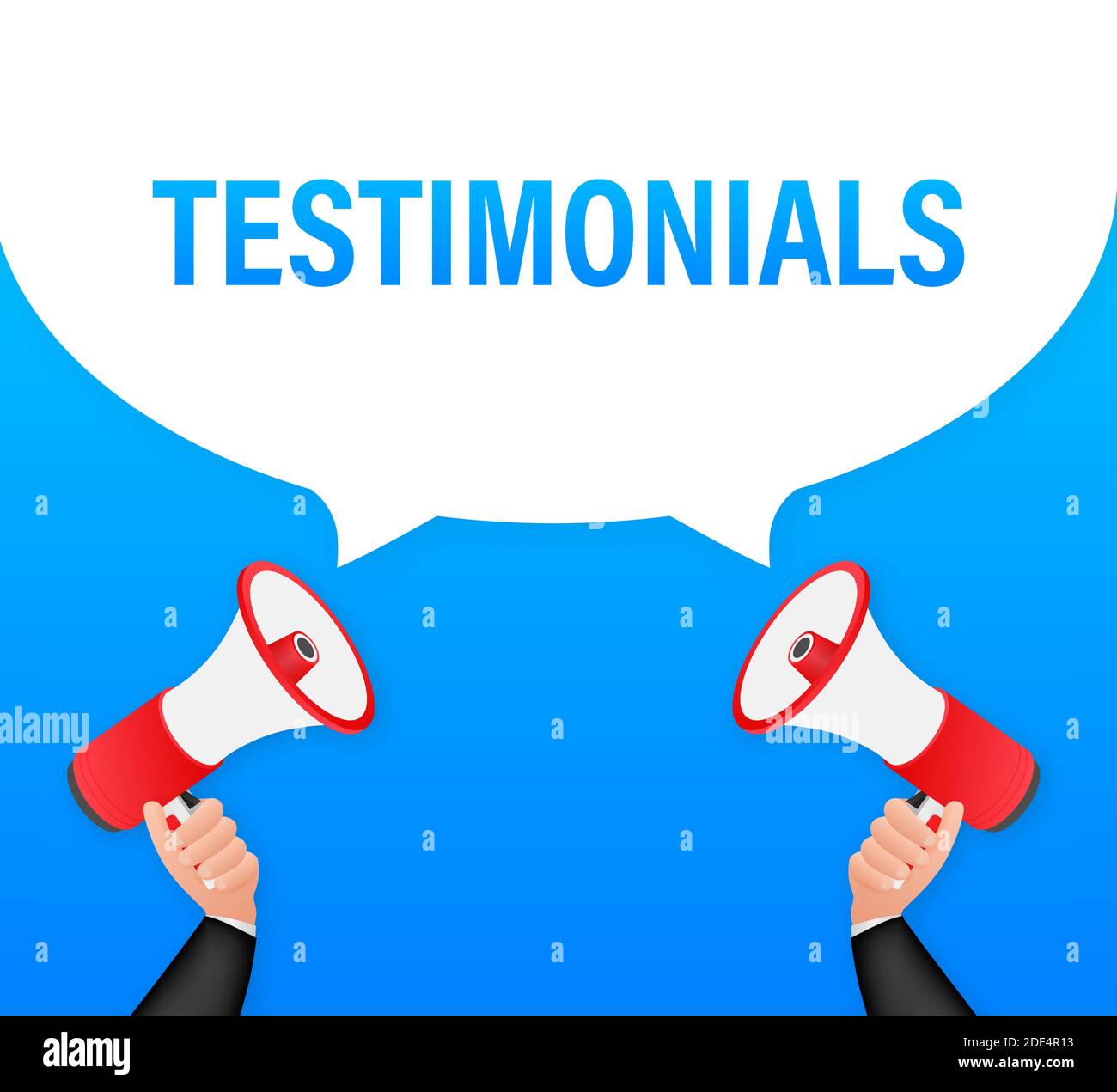 Hand holding megaphone - Testimonials. Vector stock illustration. Stock Vector