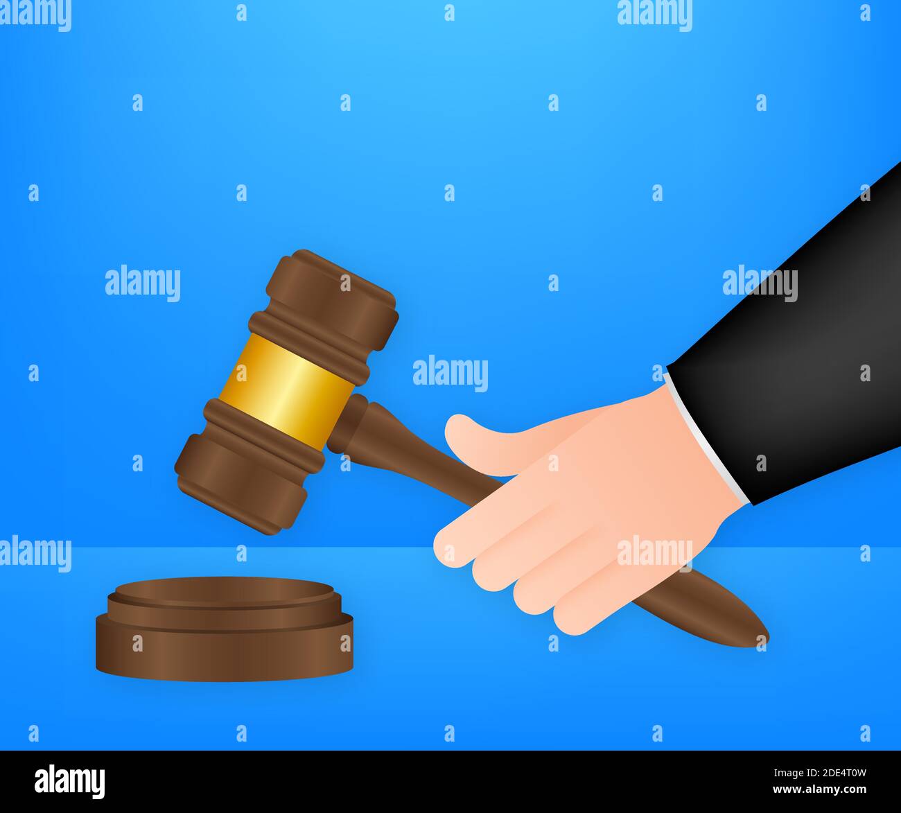 wooden judge gavel and soundboard isolated on white background. Stock Vector