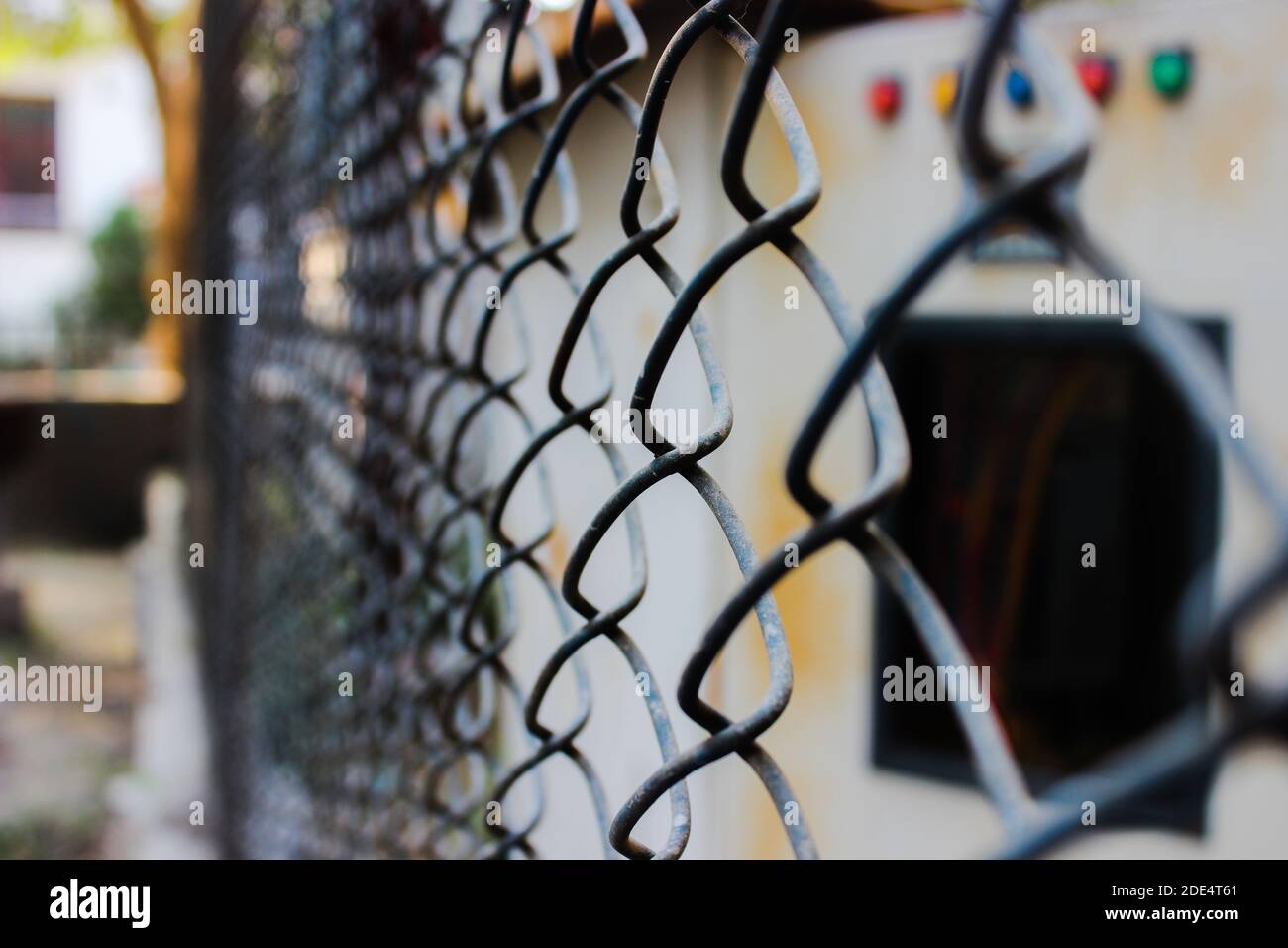 A picture of steel net with selective focus Stock Photo