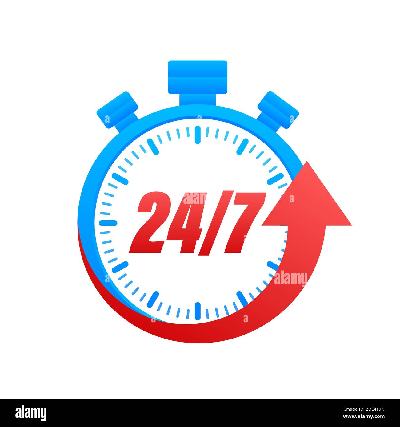 24-7 service concept. 24-7 open. Support service icon. Vector stock illustration. Stock Vector