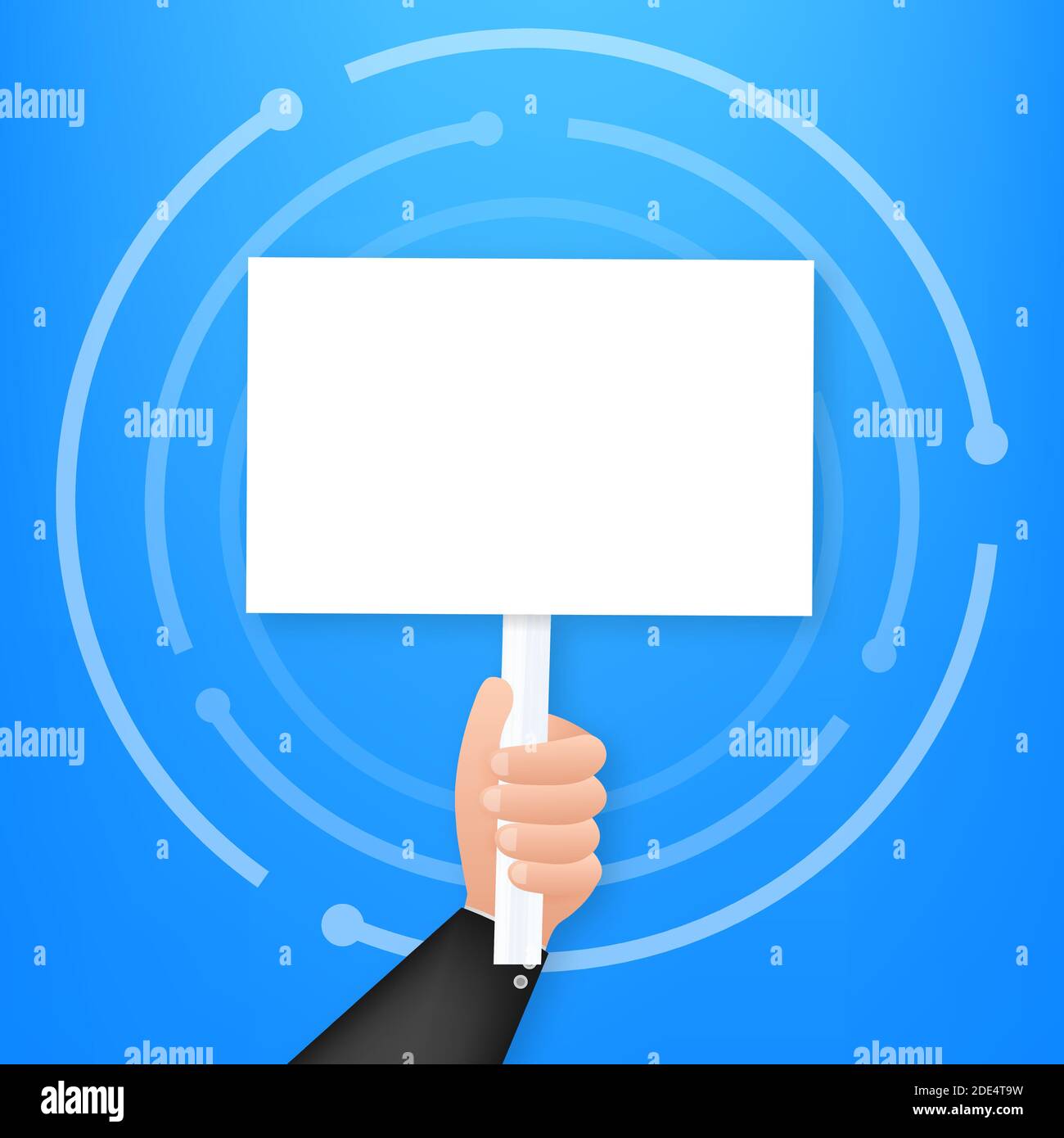 Cartoon poster with hand holding placard for banner design. Banner, Billboard design. Vector stock illustration. Stock Vector