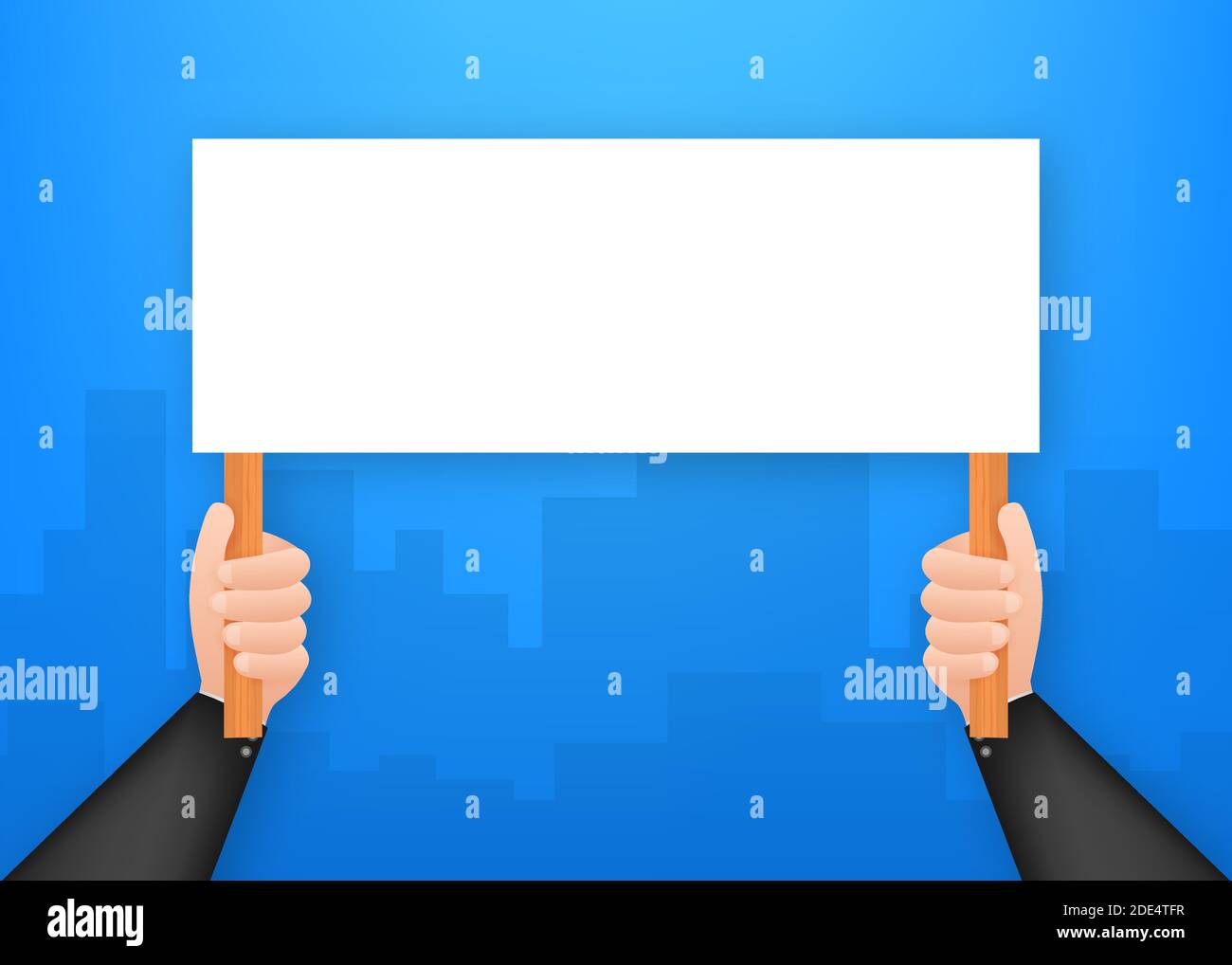 Cartoon poster with hand holding placard for banner design. Banner, Billboard design. Vector stock illustration. Stock Vector