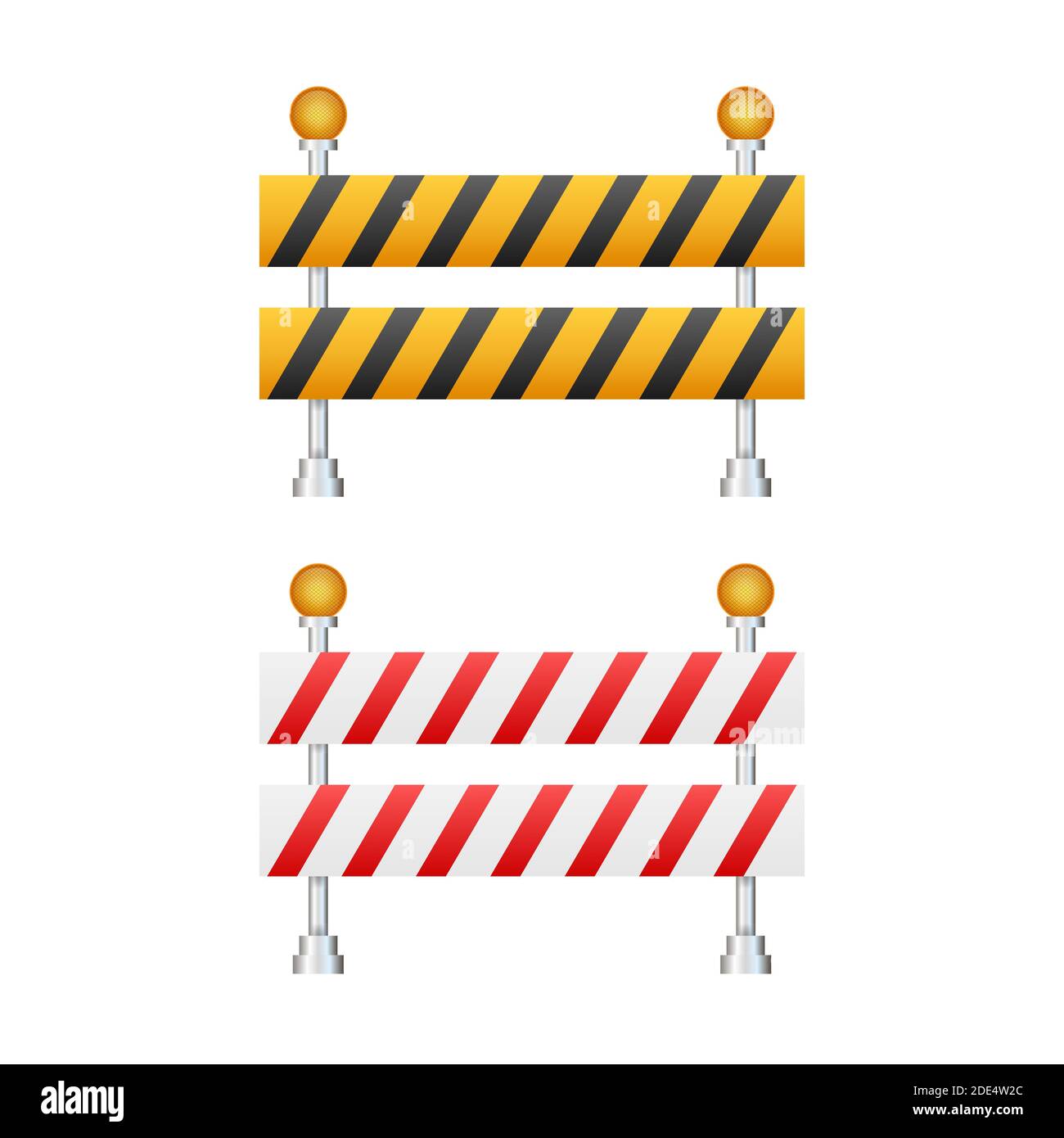 Under Construction Barrier. Road closed on white background. Fence of building or repair works sign. Vector stock illustration. Stock Vector
