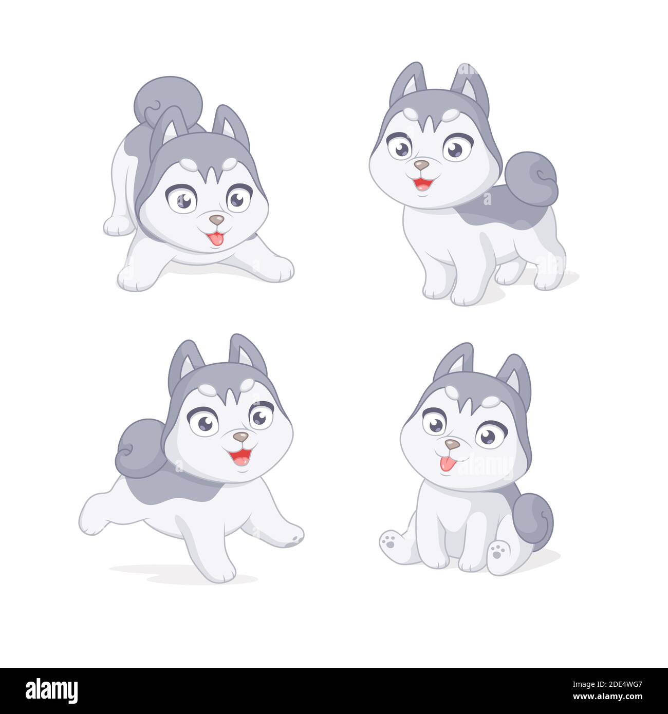 Cute playful husky puppy. Set of cartoon vector illustrations on white ...
