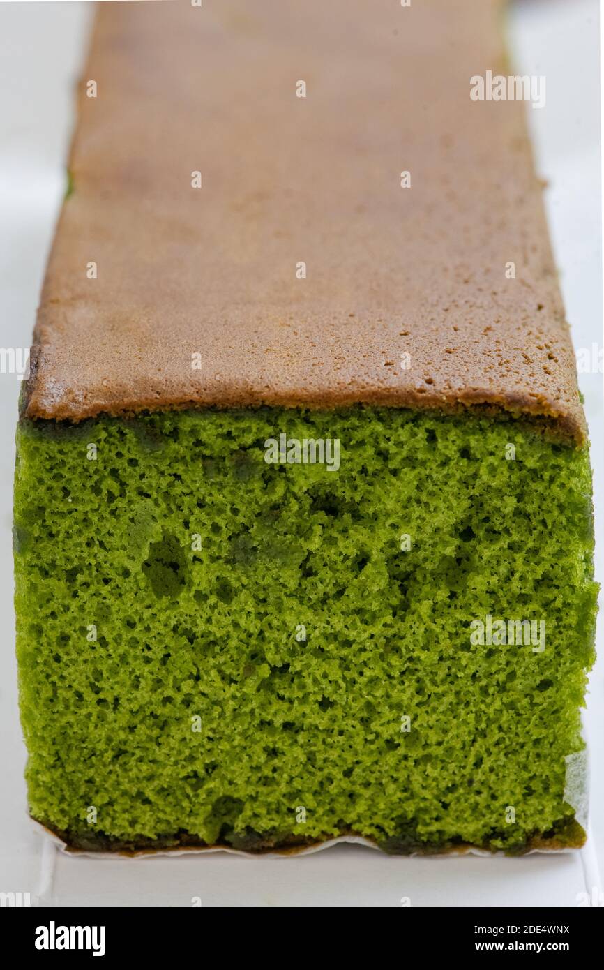 sponge cake with matcha and honey, castella cake, (Japanese sponge cake