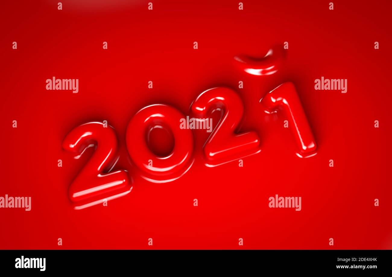New Year 2021 in a red plastic mold. 3D Render Stock Photo