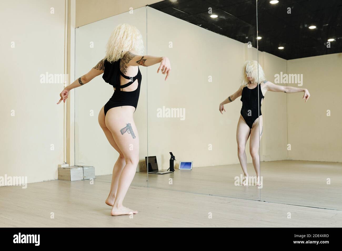 Dancer rehearsing in studio Stock Photo