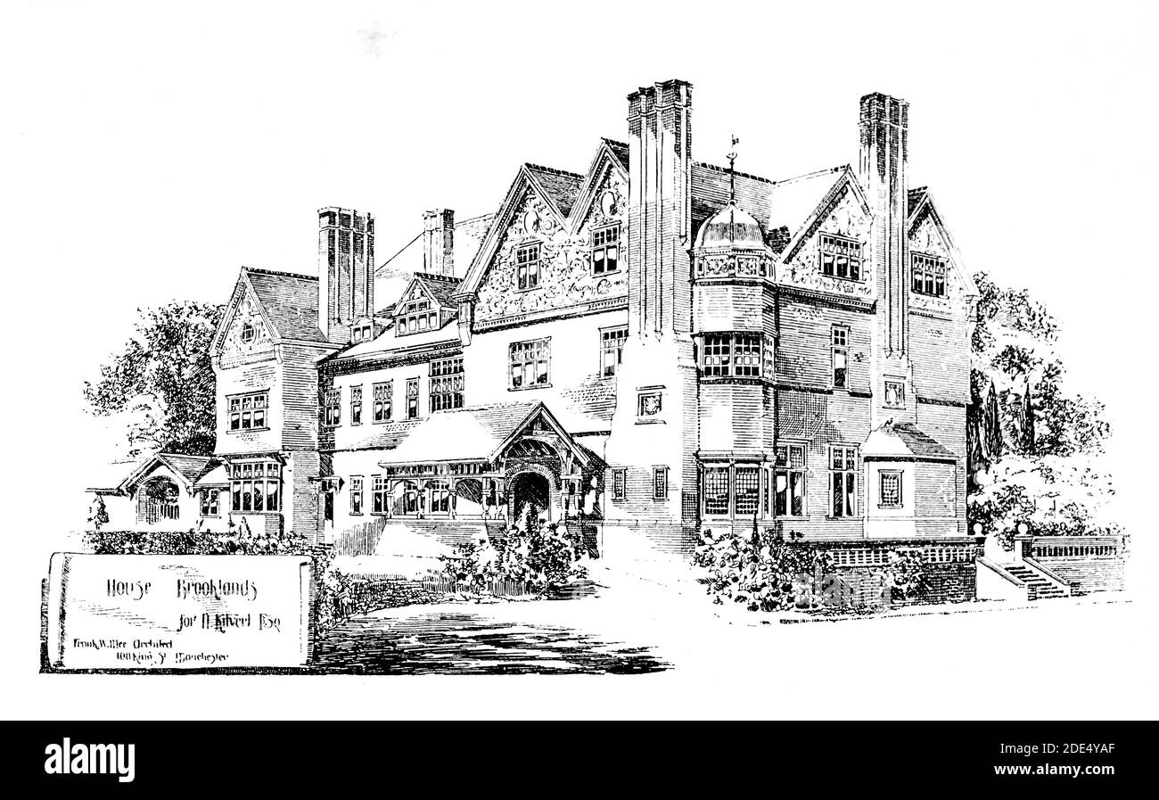 House at Brooklands for D Kilvert Esq, Architectural drawing by architect Frank Walter Mee from 1896 The Studio an Illustrated Magazine of Fine and Ap Stock Photo