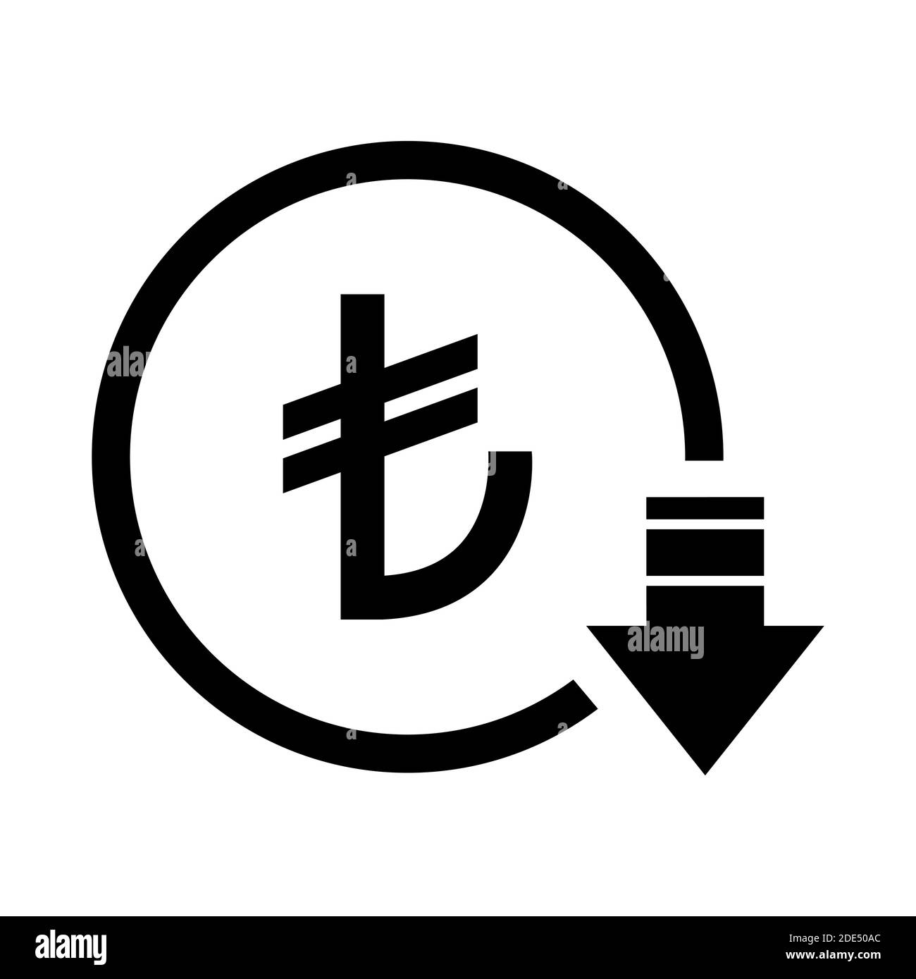Turkish lira reduction symbol, cost decrease icon. Reduce debt bussiness sign vector illustration . Stock Vector