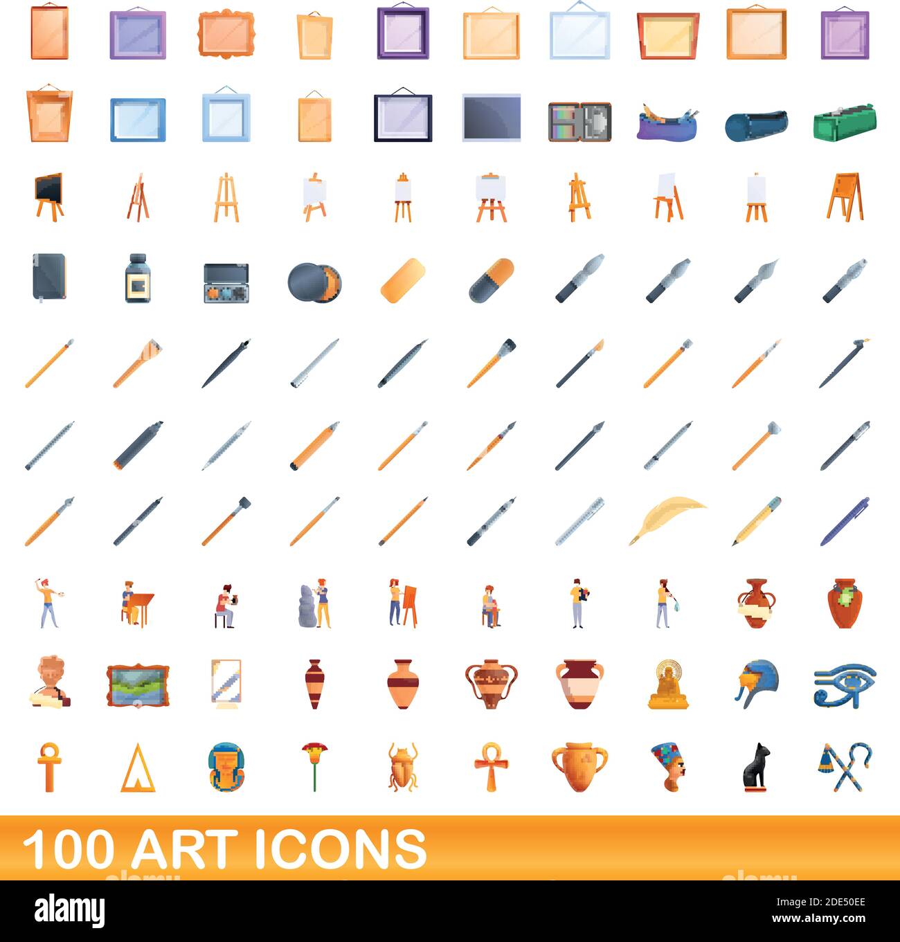100 art icons set. Cartoon illustration of 100 art icons vector set isolated on white background Stock Vector