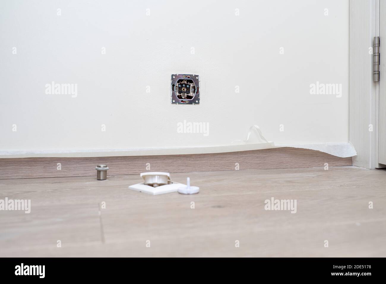 Removing the framing cover from the socket before painting Stock Photo