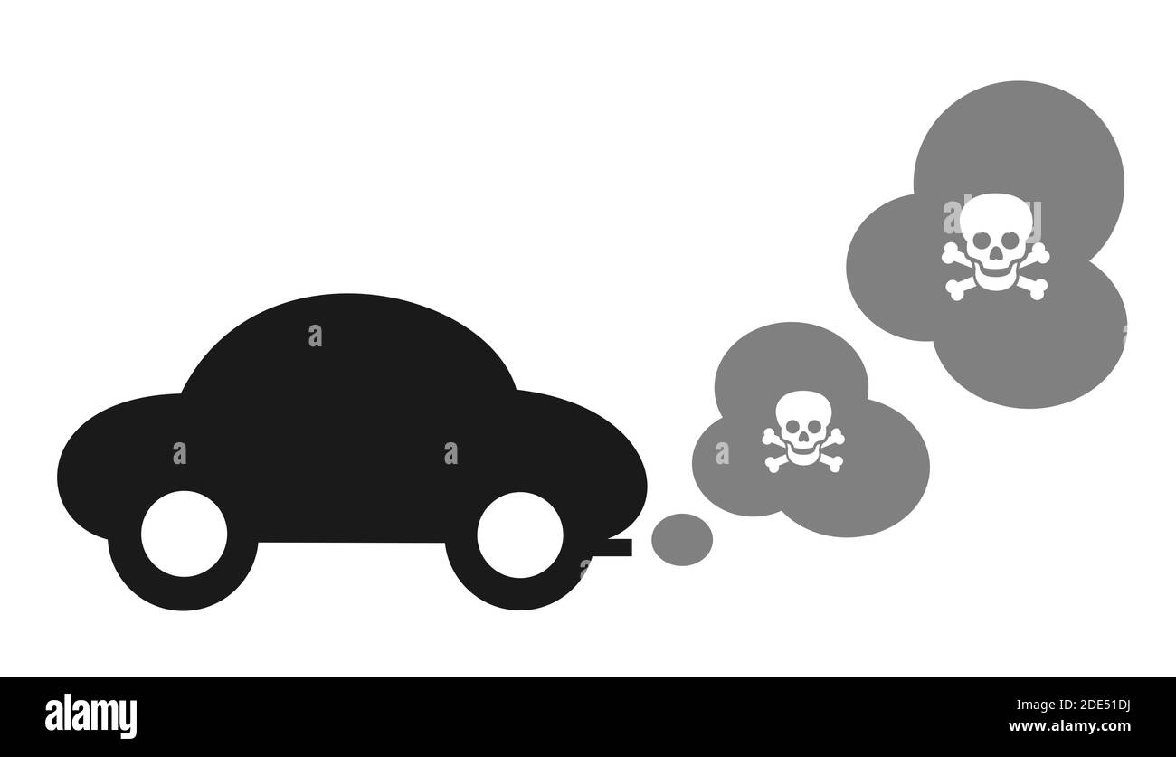 Unhealthy transportation by vehicle car is producing dangerous, harmful, toxic and poisonous