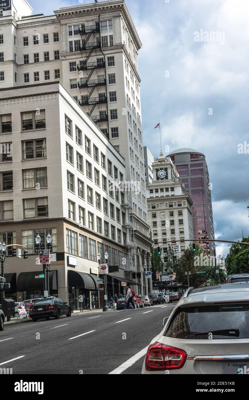 Portland, Oregon, USA - June 8, 2017 : View of downtown Portland Stock Photo
