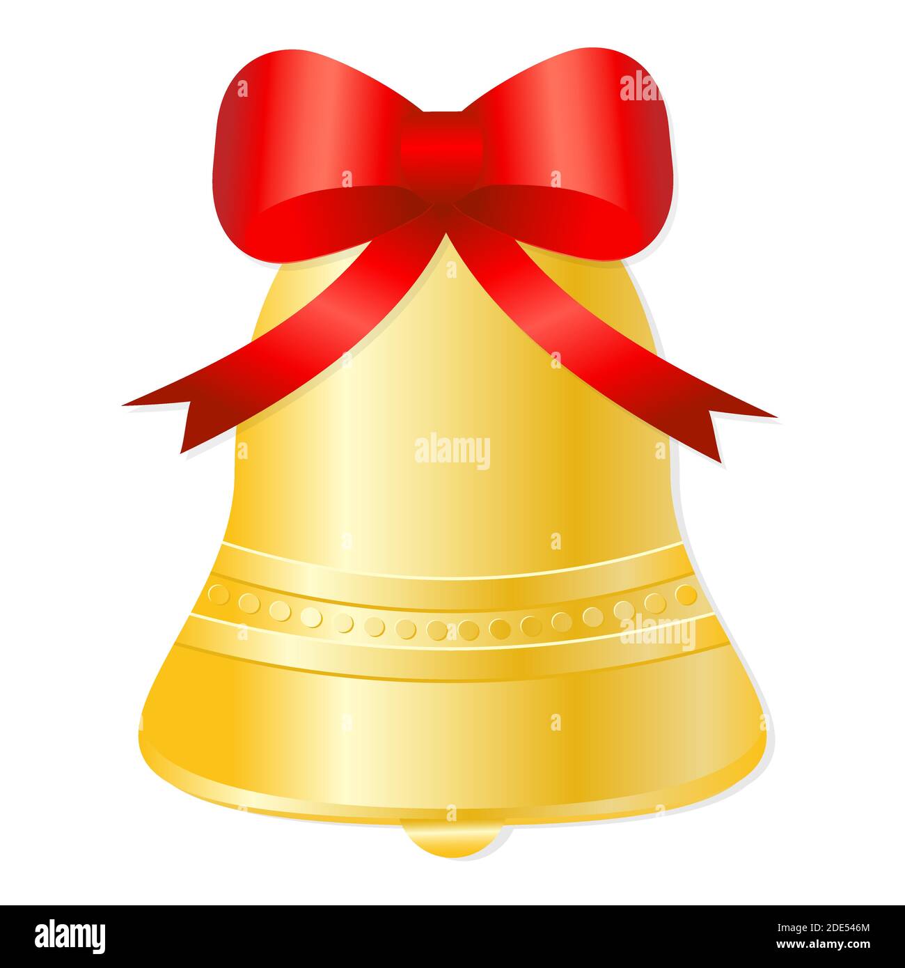 Golden Christmas bell with red bow ribbon isolated vector illustration ...