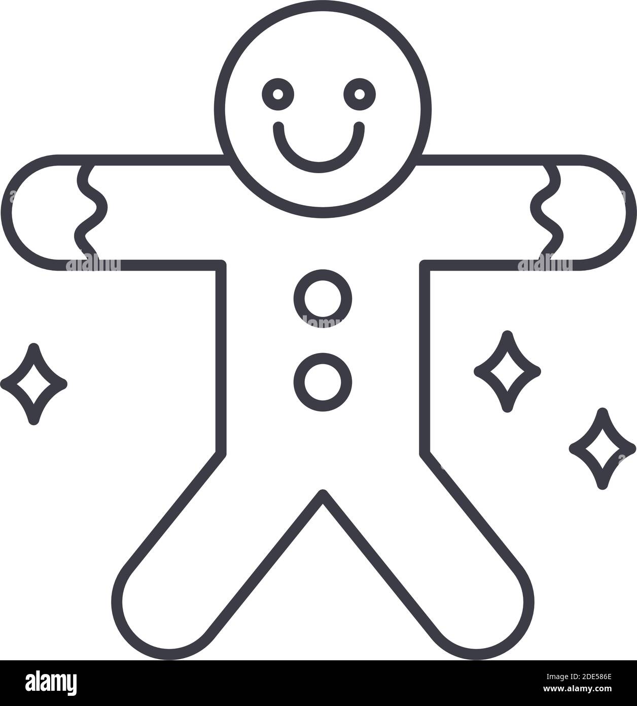 Gingerbread man icon, linear isolated illustration, thin line vector, web design sign, outline concept symbol with editable stroke on white background Stock Vector