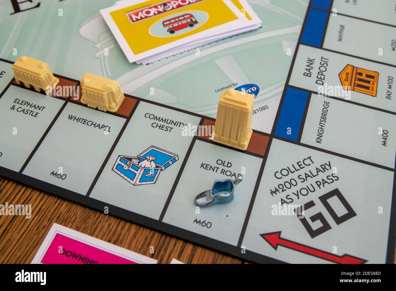 Newley released Mega Edition Monopoly. New twist on classic fast-dealing property trading board game (Hasbro games). Financial, banking, buying proper Stock Photo