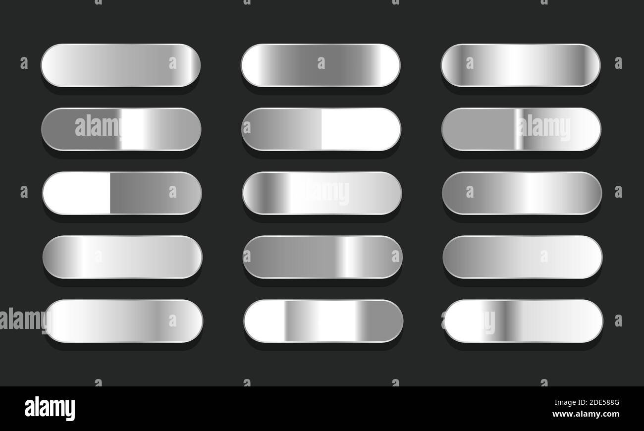 Set of gradients in silver or platinum. Big collection of metal effect gradients vector illustration Stock Vector