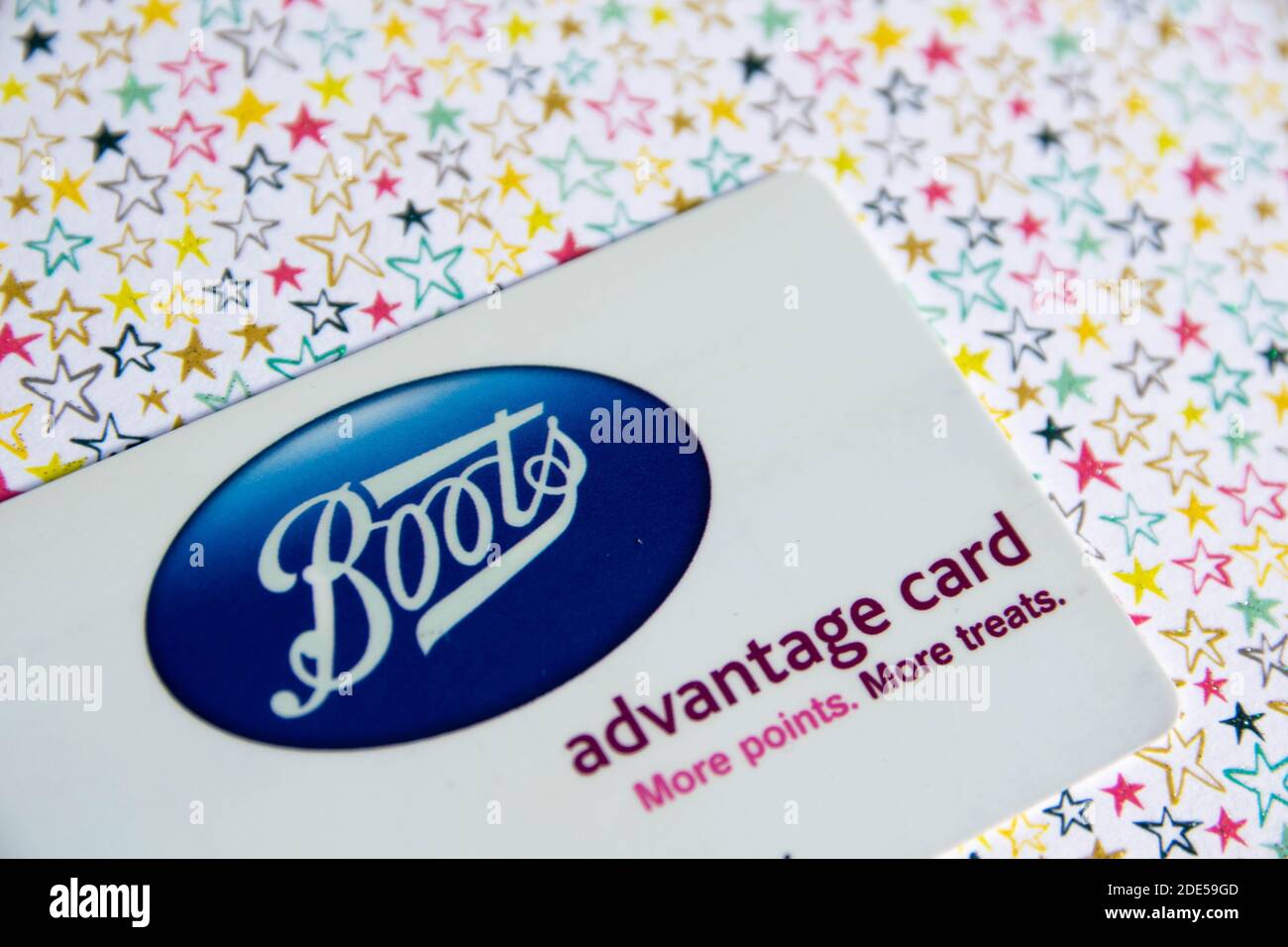 Durham UK 7 May 20 Boots advantage card on pattern background. Customers collect points on purchases to spend in store. Loyalty card. UK retailer Stock Photo Alamy