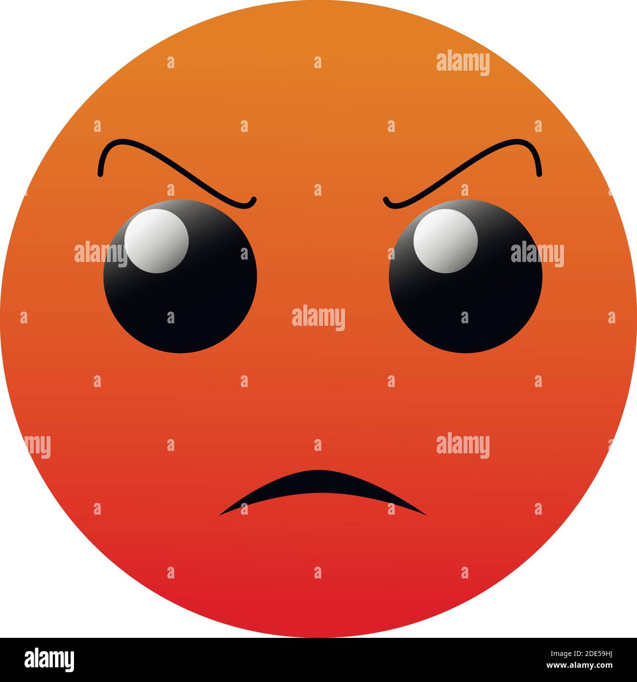 Vector Emoji red angry sad face with eyes and mouth on white background. Funny cartoon Emoji icon. Illustration for chat or message Stock Vector