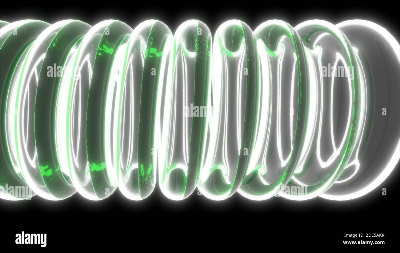 3d with green liquid glass tube coil on black medical design
