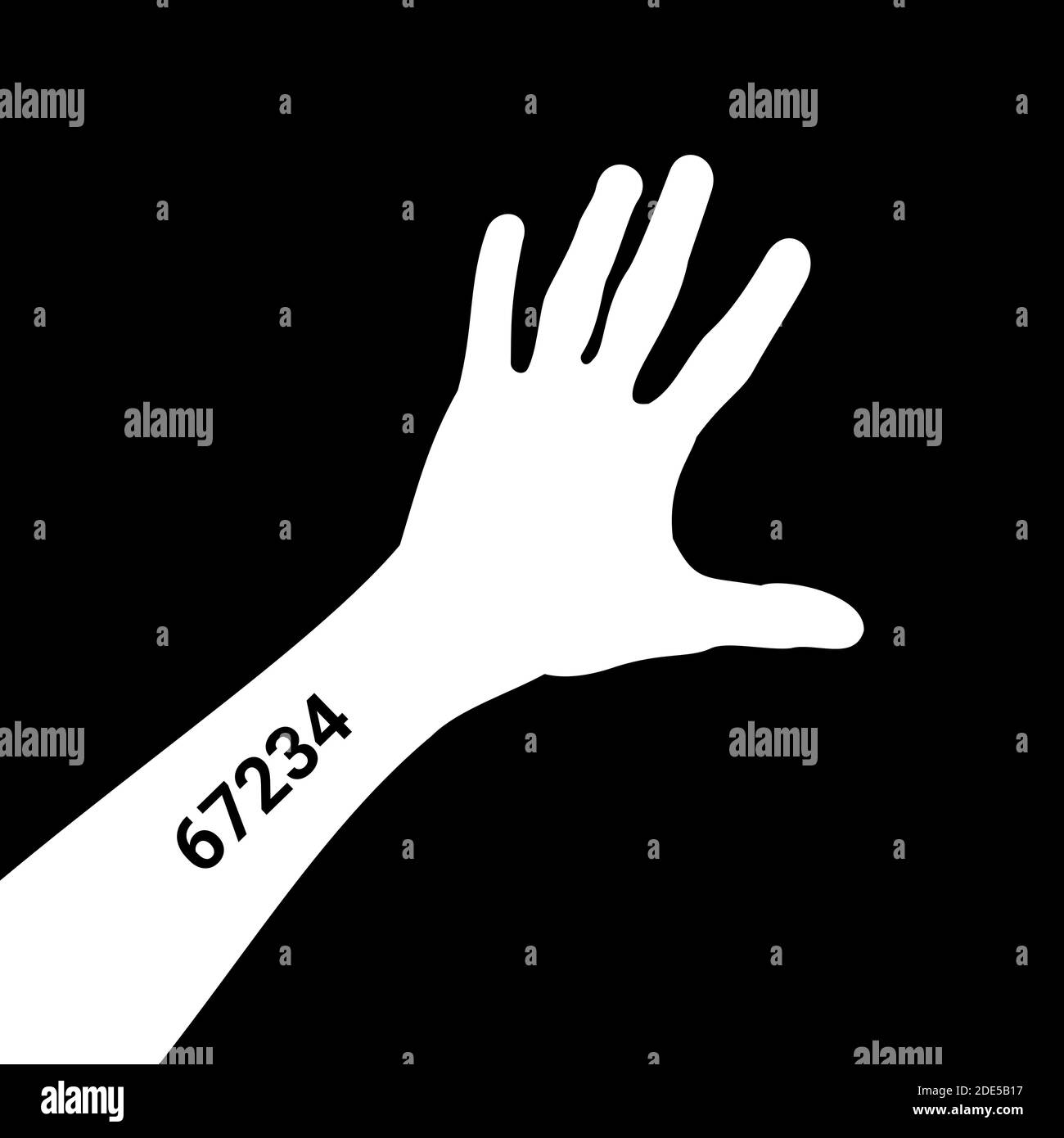 Identification tattoo consisting of numbers is on the arm. Metaphor of prisoner and survivor from concentration camp Stock Photo