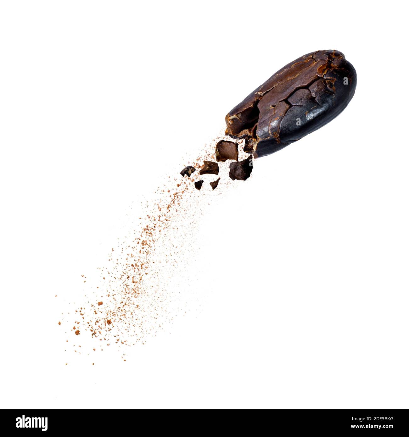 cacao bean flying in the air Stock Photo